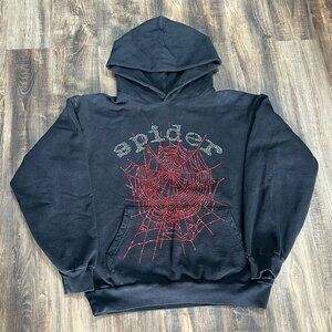 Sp5der Rhinestone Hoodie – Black/Red, Size L